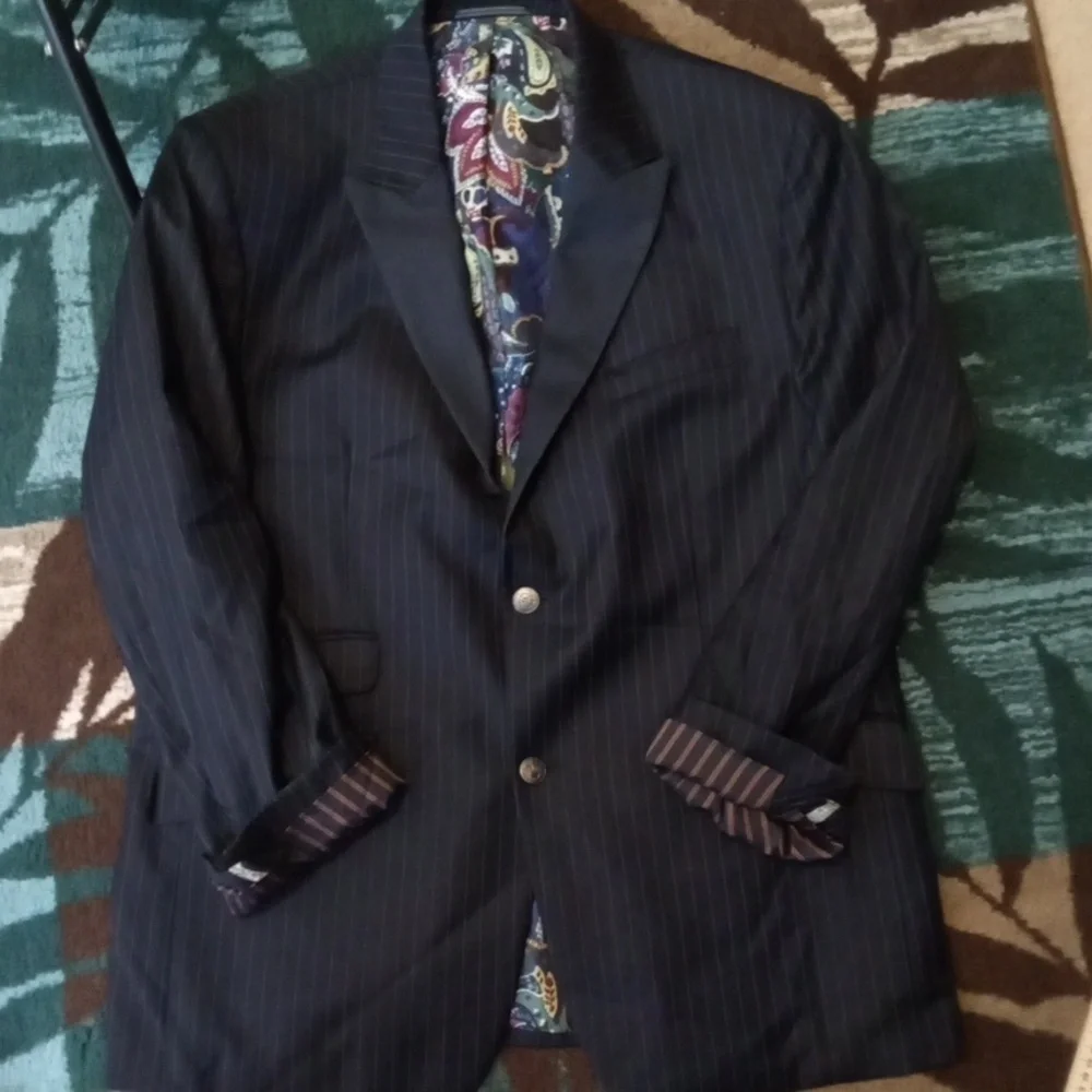 Robert Graham Navy Pinstripe Wool Single Breasted Blazer Mens 44